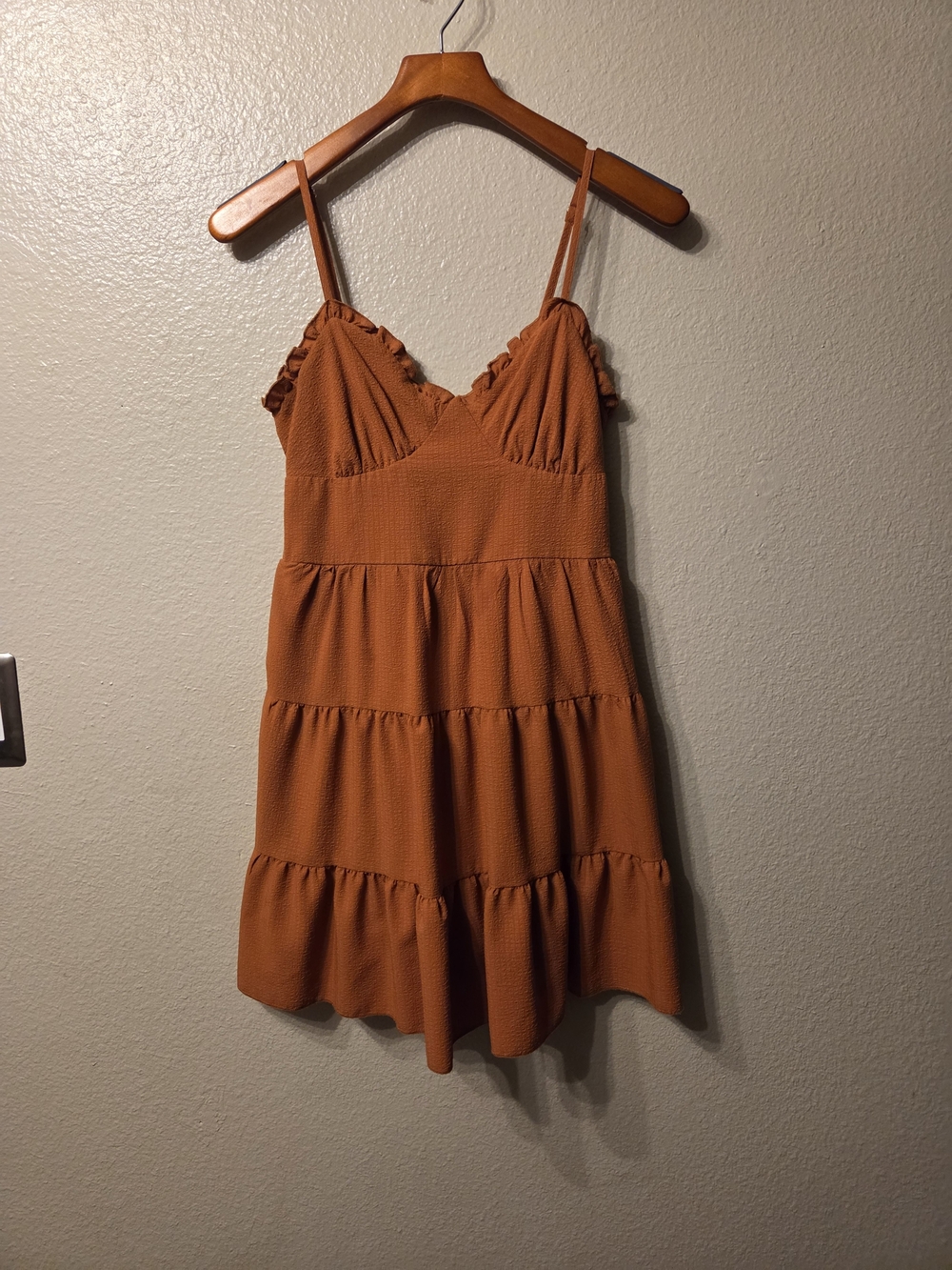 Rust Orange Ruffled Mini Dress Boho Casual Summer Textured Whimsical